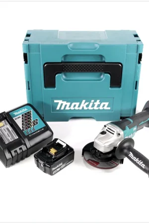 Prix Cassé Makita DGA 455 RTJ 18 V 115 mm Brushless Li-Ion Meuleuse d'angle sans fil avec boîtier MakPac + 2x Batteries BL 1850 5,0 Ah Li-Ion + Chargeur rapide DC 18 RC 7.2 V - 18 V