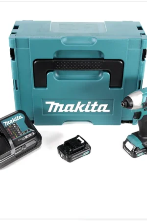 Makita TD 110 DSYJ 10,8 V Li-Ion Visseuse à chocs sans fil avec boîtier Makpac + 2x Batteries BL 1020 2,0 Ah 10,8 V + Chargeur rapide DC10SA 10,8 V Commander Vite