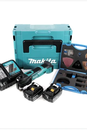 Promotion Saisonnière Makita DTM 51 RFJ Découpeur-ponceur multifonctions sans fil 18V Li-Ion + 2x Batteries BL 1830 3,0 Ah Li-Ion + Chargeur rapide DC 18 RC + Coffret Makpac + WellCut MT-20 Multi Tool Universal
