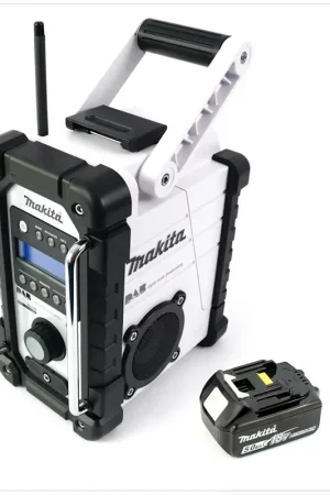 Makita DMR 104 W Radio de chantier Blanc + 1x Batterie BL 1850 18V - 5Ah - sans Chargeur Retour Gratuit