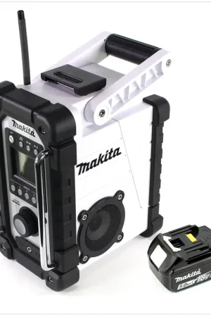 Makita DMR 102 W Radio de chantier Blanc + 1x Batterie BL 1850 18V - 5 Ah - sans Chargeur Jusqu'à Épuisement Des Stocks