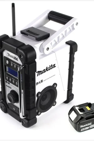 Makita DMR 109 W Radio de chantier Blanc 7,2 - 18 V + 1x Batterie BL 1850 18V - 5,0 Ah - sans Chargeur Réduction