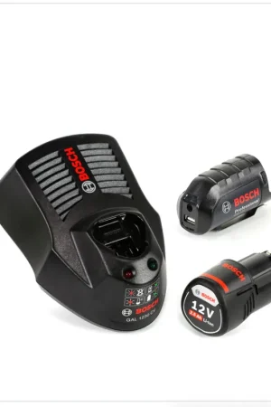 Bosch Power Set avec GAA Professional Adaptateur de Batteries 10,8 V / 12 V pour charger via USB + 1x Batterie GBA 12 V 2,5 Ah Li-Ion + Chargeur rapide GAL 1230 CL Nouvelle Collection