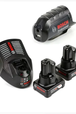 Quantité Limitée Bosch Power Set avec GAA Professional Adaptateur de Batteries 10,8 V / 12 V pour charger via USB + 2x Batteries GBA 12 V 4,0 Ah Li-Ion + Chargeur rapide GAL 1230 CL