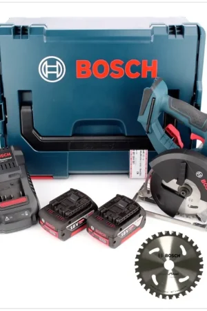 Produit De Marque Bosch GKM 18 V-LI Professional Scie circulaire à métaux sans fil 136 mm avec boîtier L-Boxx + 2x Batteries 5,0 Ah Li-Ion + Chargeur + 2x Lames
