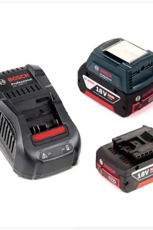 Bosch Power Set mit GAA Professional Chargeur USB Adaptateur pour Batterie 14,4 V / 18 V + 2x Batteries GBA 18V 5,0 Ah Li-Ion + 1x Chargeur rapide GAL 1880 CV Dernier Modèle