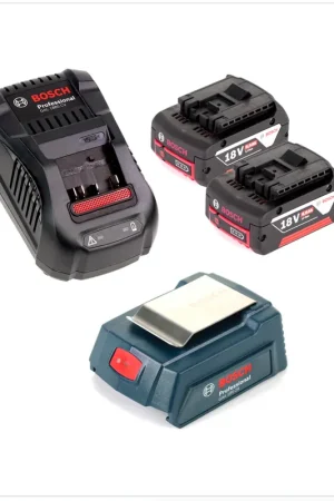 Bosch Power Set mit GAA Professional Chargeur USB Adaptateur pour Batterie 14,4 V / 18 V + 2x Batteries GBA 18V 6,0 Ah Li-Ion + 1x Chargeur rapide GAL 1880 CV Must-Have