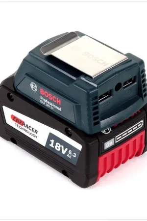 Bosch Power Set mit GAA Professional Chargeur USB Adaptateur pour Batterie 14,4 V / 18 V + 1x Batterie GBA 18V 6,3 Ah EneRacer Li-Ion Commander Maintenant