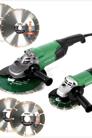 Hitachi Set - Meuleuse G 23ST 230 mm 2000 W + Meuleuse G 13STA 125 mm 600 W + 6x Disques Diamant ( 3x 125mm / 3x 230mm ) Commander Vite