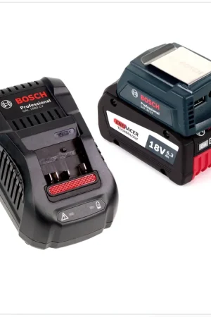 Bosch Power Set mit GAA Professional Chargeur USB Adaptateur pour Batterie 14,4 V / 18 V + 1x Batterie GBA 18V 6,3 Ah EneRacer Li-Ion + 1x Chargeur rapide GAL 1880 CV Satisfait Ou Remboursé