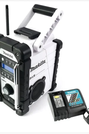 Makita DMR 104 W Radio de chantier Blanc + 1x Batterie BL 1850 18V - 5,0 Ah + 1x Chargeur DC 18 RC Promotion