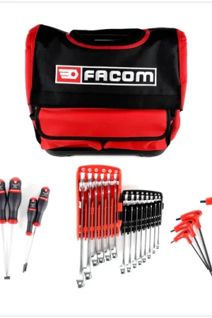Facom Ensemble complet d'outils - Jeu de clés plates 14 pcs + Jeu de Clés 6 pans 6 pcs + Jeu de tournevis 6 pcs + Boîte à outils textile Facom Commande En Gros