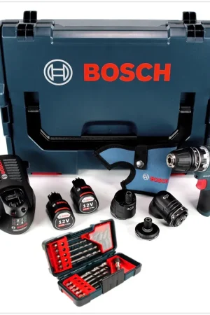 Commander Maintenant Bosch GSR 12V-15 FC Professional FlexiClick Perceuse-visseuse sans fil avec Boîtier L-Boxx + 2x Batteries 2 Ah + Chargeur + 3 Porte-embout + Coffret de 23 Pièces de perçage et de vissage