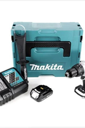 Nouvel Arrivage Perceuse-visseuse sans fil Makita DDF 458 W Y1J-D 18 V 91 Nm en blanc en Makpac avec 1 batterie BL1815N 1,5 Ah et chargeur DC18RC