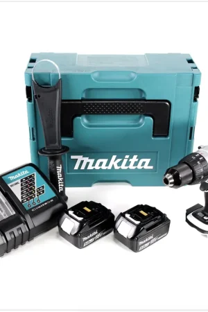 Vente Directe Makita DDF 458 W RTJ 18 V perceuse-visseuse sans fil 91 Nm en blanc en Makpac avec 2x batterie BL1850 B 5,0 Ah et chargeur DC18RC