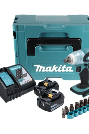 Haute Qualité Makita DTW 251 RFJ 18 V Boulonneuse à chocs sans fil 230 Nm avec boîtier Makpac + 2x Batteries 3,0 Ah Li-Ion + Chargeur + Jeu de douilles 9 pièces