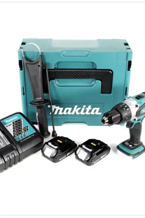 Acheter En Ligne Makita DHP 458 RAJ Perceuse-visseuse à percussion sans fil 18 V 91 Nm + 2x batterie 2,0 Ah + chargeur + Makpac