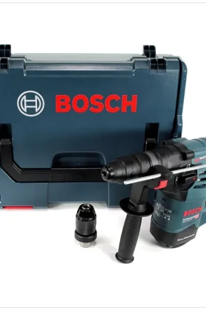 Promotion Marteau perforateur professionnel Bosch GBH 3-28 DFR avec mandrin interchangeable en L-Boxx et jeu de 3 burins SDS Plus