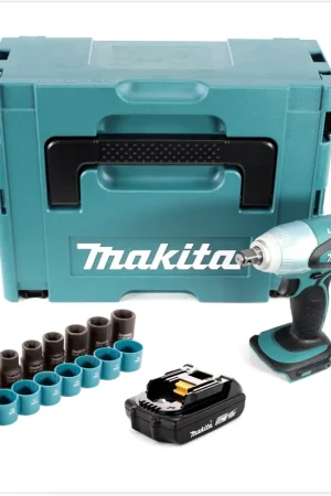 Soldes Makita DTW 251 A1J Clé à chocs sans fil 18 V 230 Nm 1/2" + 1x batterie 2,0 Ah + jeu de 9 clés à douilles + Makpac - sans chargeur