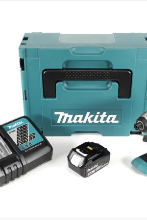 Makita DTD 153 RFJ Visseuse à percussion sans fil 18V, sans balai + 1x Batterie BL 1850 B 5,0 Ah + Chargeur rapide DC 18 RC + Makpac 2 Meilleure Vente