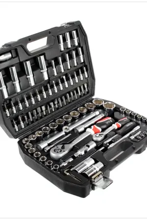 Yato YT-1268 Jeu de Douilles en Coffret 94 Pièces avec 2 Cliquets de 1/4' et de 1/2' Nouveauté