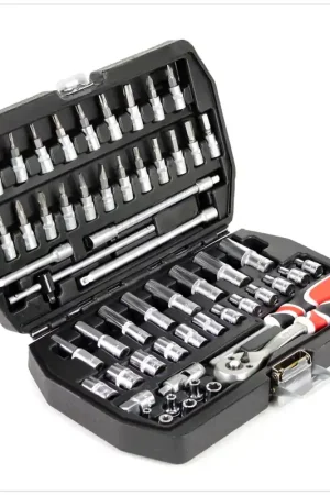 Réduction Yato YT-1450 Jeu de Douilles en Coffret 56 Pièces avec Cliquet 1/4'