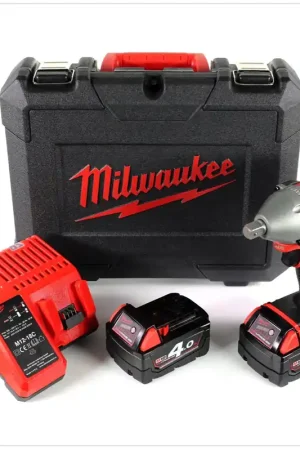 Produit De Marque Milwaukee M18 BIW12 Batterie Li-Ion 18 V Clé à chocs 1/2" + 2x batterie 4 Ah + chargeur dans mallette à outils