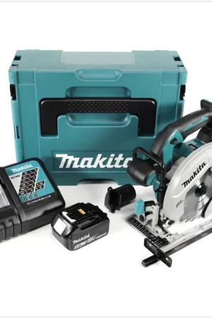 Authentique Makita DHS 680 RT1J Scie circulaire sans fil 18V Ø 165 mm + Boîtier MAKPAC 3 + 1x Batterie BL1850 5,0 Ah + Chargeur DC18RC