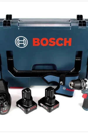 Bosch GSR 12V-15 FC Professional Perceuse-visseuse sans fil FlexiClick avec embout pour mandrin, en coffret L avec 2x Bosch GBA 6,0 Ah batterie et chargeur GAL 1230 CV Quantité Limitée