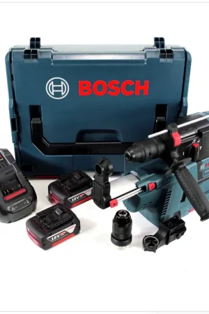Bosch GBH 18 V-26 F Perforateur sans fil Professional SDS-Plus avec Boîtier de transport L-Boxx + Collecteur de poussière sans fil GDE 18 V-16 + 2x Batteries GBA 6 Ah + Chargeur GAL 1880 CV Usine Directe