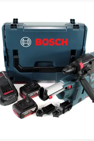 Super Prix Bosch GBH 18 V-26 Perforateur sans fil Professional SDS-Plus avec Boîtier de transport L-Boxx + Collecteur de poussière sans fil GDE 18 V-16 + 2x Batteries GBA 6 Ah + Chargeur GAL 1880 CV