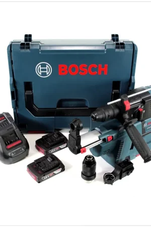 Affaire À Saisir Bosch GBH 18 V-26 F Perforateur sans fil Professional SDS-Plus avec Boîtier de transport L-Boxx + Collecteur de poussière sans fil GDE 18 V-16 + 2x Batteries GBA 2 Ah + Chargeur GAL 1880 CV