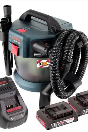 Bosch GAS 18V-10 L Professional Li-Ion Aspirateur sans fil pour poussières et liquide + 2x Batteries GBA 2,0 Ah + Chargeur GAL 1880 CV Prix Choc