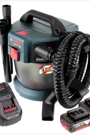 Bosch GAS 18V-10 L Professional Li-Ion Aspirateur sans fil pour poussières et liquide + 2x Batteries GBA 4,0 Ah + Chargeur GAL 1880 CV Prix Choc