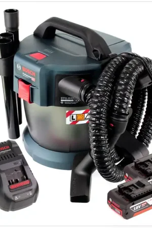 Achat Immédiat Bosch GAS 18V-10 L Professional Li-Ion Aspirateur sans fil pour poussières et liquide + 2x Batteries GBA 5,0 Ah Akku + Chargeur GAL 1880 CV
