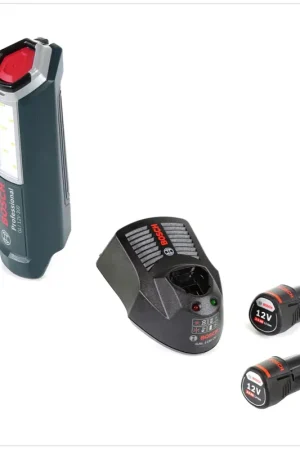 Bosch Professional GLI 12V-300 Lampe sans fil + 2x Batteries GBA 12 V 3,0 Ah + Chargeur GAL 1230 Offre Spéciale