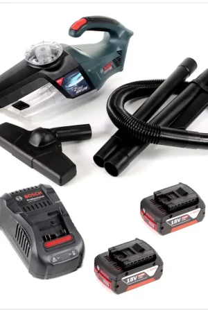 Dernier Modèle Bosch GAS 18V-1 Professional Li-Ion Aspirateur à Main sans fil + 2x Batteries GBA 4,0 Ah + Chargeur GAL 1880 CV
