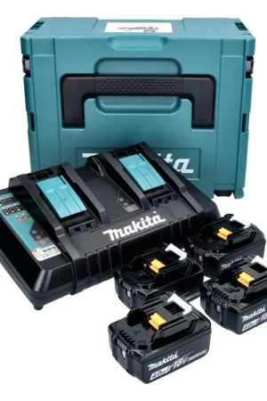 Makita Set Power-source Li 18V: 4x Batteries BL1840B 4,0Ah + Chargeur double DC18RD ( 197503-4 ) + Makpac Achetez Aujourd'hui