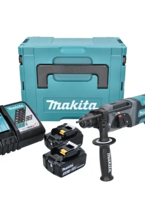 Seulement Aujourd'hui Makita DHR 241 18 V Li-ion Perforateur-Burineur sans fil SDS-Plus avec Boîtier Makpac + 2x Batteries BL 1850 5,0 Ah + Chargeur rapide DC 18 RC