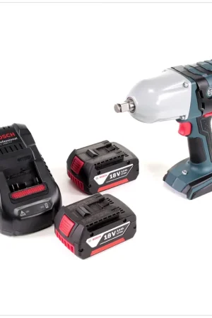 Haute Qualité Bosch GDS 18 V-LI HT Professional Boulonneuses à chocs sans-fil avec Carton + 2x Batteries Bosch GBA 18 V 3,0 Ah + Chargeur GAL 1880