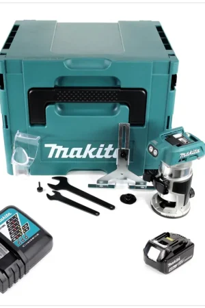 Certifié Makita DRT 50 RM1J 18 V Li-Ion Affleureuse plaque de plâtre sans fil Brushless avec boîtier Makpac + 1x Batterie BL 1840 4,0 Ah + Chargeur DC18RC