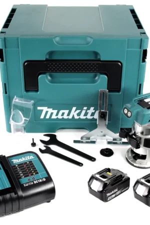 Achat Immédiat Makita DRT 50 RMJ X2 18 V Li-Ion Affleureuse plaque de plâtre sans fil Brushless avec boîtier Makpac + 2x Batteries BL 1840 4,0 Ah + Chargeur DC18RC