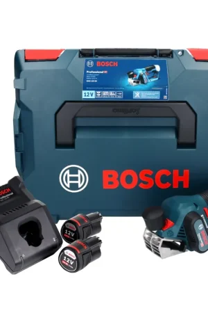Prix Choc Bosch GHO 12V-20 Rabot sans fil Professional en Coffret L-Boxx + 2x Batteries GBA 12 V 3,0 Ah + Chargeur rapide GAL 1230 CV