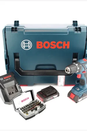 Perceuse-visseuse sans fil Bosch GSR 18-2-Li Plus en L-Boxx + 2 batteries 2,0 Ah + chargeur + jeu d'embouts Seulement Aujourd'hui
