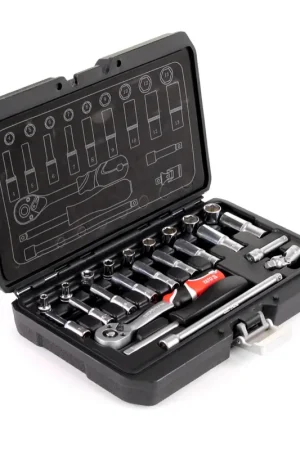Yato YT-14451 Set de Clés à douille 1/4' contenant Ecrous et Poignée à cliquet - 23 pcs. Expédition Rapide