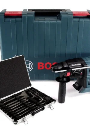 Prix Réduit Bosch GBH 18V-20 Professional Perforateur sans fil SDS-plus + Coffret de transport + 17 pièces Jeu perceuse et burin - sans Batterie ni Chargeur