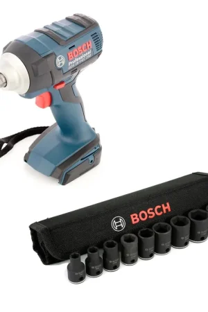 Bosch GDS 18 V-EC 250 Professional Clé à chocs rotative sans fil 18 V + inserts de clé à douille 1/2", jeu de douilles hexagonales externes 9 pièces Commander Vite