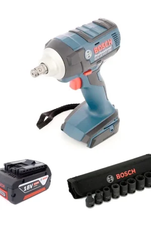 Clé à chocs rotative sans fil Bosch GDS 18 V-EC 250 Professional + 1 x batterie GBA 18 V 5 Ah + inserts pour clé à douille 1/2" jeu d'écrous hexagonaux externes 9 pièces (2608551100) Meilleure Vente