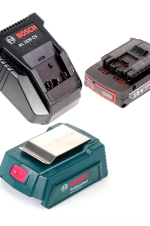 Acheter Direct Bosch USB Power Set 18 V avec 1x GAA Professional Adaptateur de charge USB pour batteries 14,4 V / 18 V + 1x Batterie GBA 18V 2,0 Ah Li-Ion + 1x Chargeur rapide AL 1820 CV