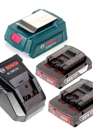 Bosch USB Power Set 18 V avec 1x GAA Professional Adaptateur de charge USB pour batteries 14,4 V / 18 V + 2x Batteries GBA 18V 2,0 Ah Li-Ion + 1x Chargeur rapide AL 1820 CV Dernière Chance